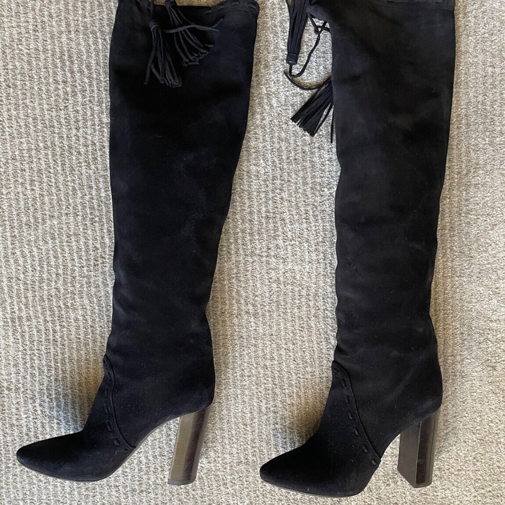 Saint Laurent Boots - Maurice Black Suede Over the Knee with tassel Size 39